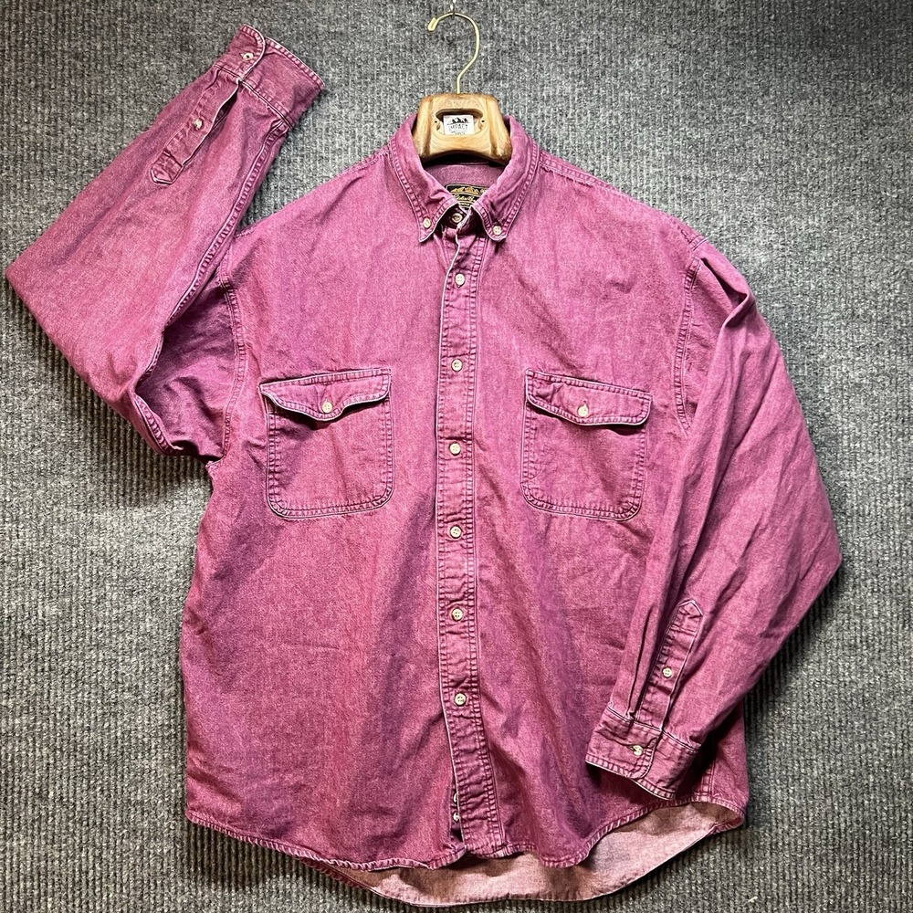 Vintage Eddie Bauer Men's Button Up Dress Shirt Faded Red Size XL Outdoor Casual